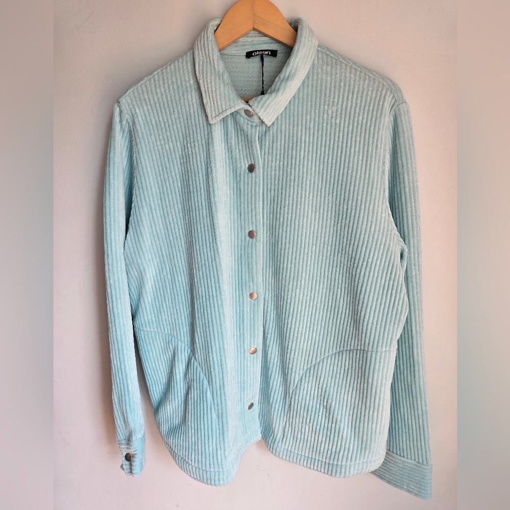 New OLSEN Light Aqua/ Mint Green Corduroy Jacket